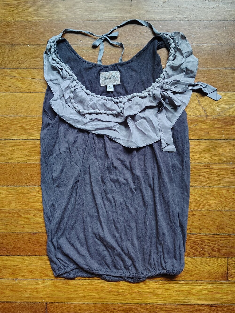 Vintage Y2K Fairy Ruffle Cami Tank Top Sz XS Extra Small Gray Coquette Mori Kei